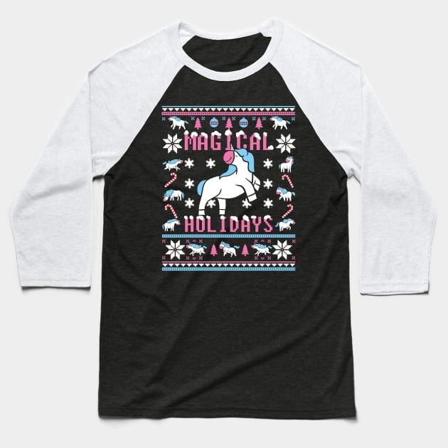 Funny Unicorn Lover Ugly Christmas Sweater Baseball T-Shirt by KsuAnn